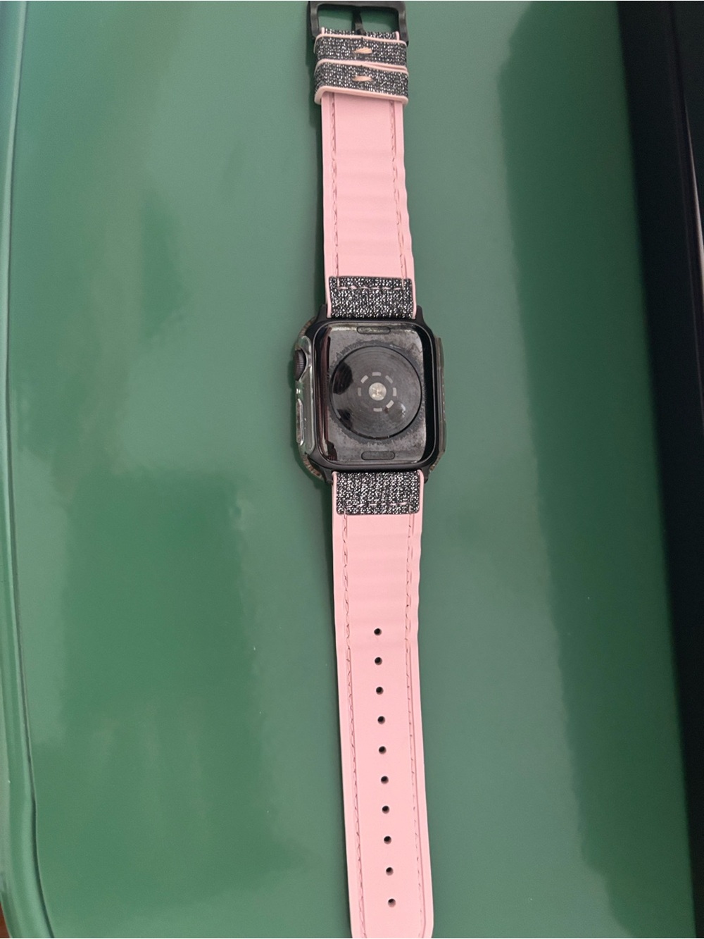 Apple Watch with Fabric Band with Rhinestone Bezel - Gray and Pink - Picture 3 of 5